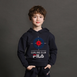 Fila Front Plate Volume Embroidery Point Hooded - Poikien T Paita - Laivastonsininen | FI-53112